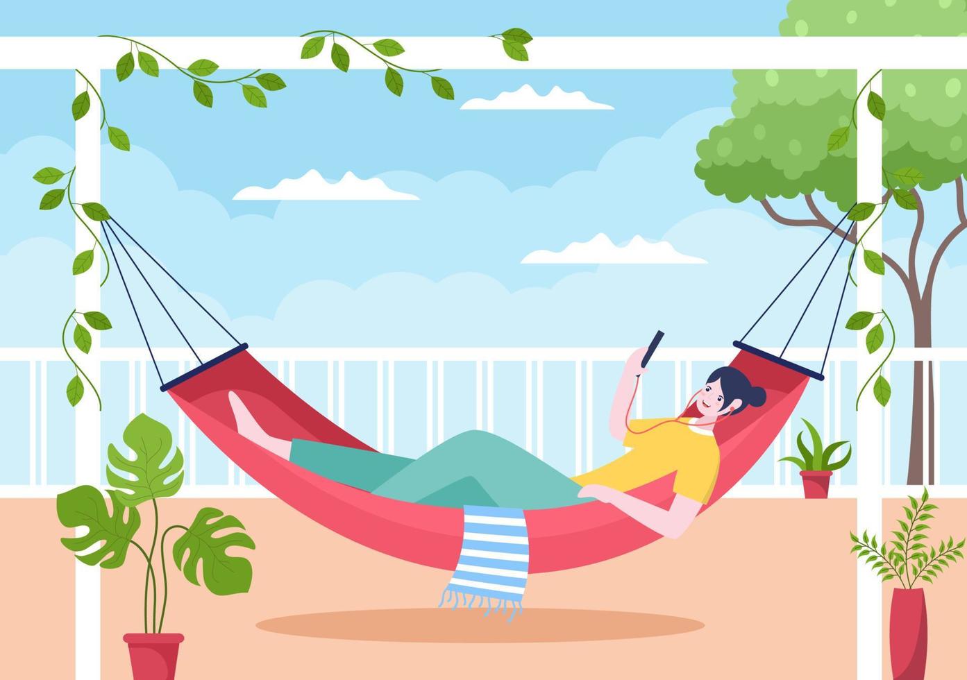 People Lying on Hammock Illustration vector