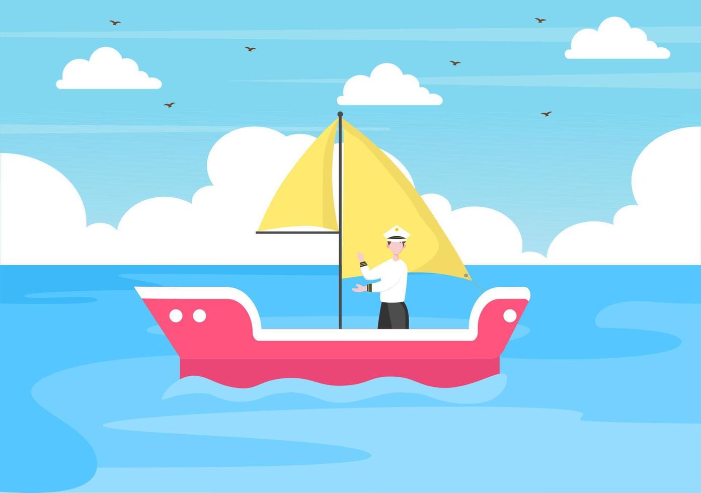 Sailing Boat with Sea or Lake View Illustration vector