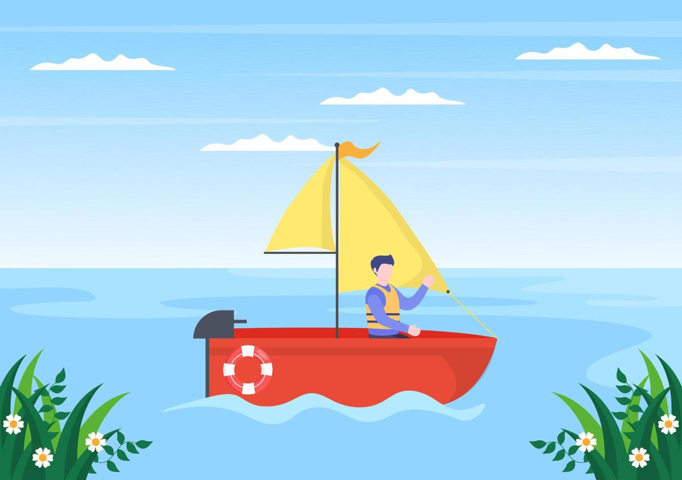 Sailing Boat with Sea or Lake View Illustration vector