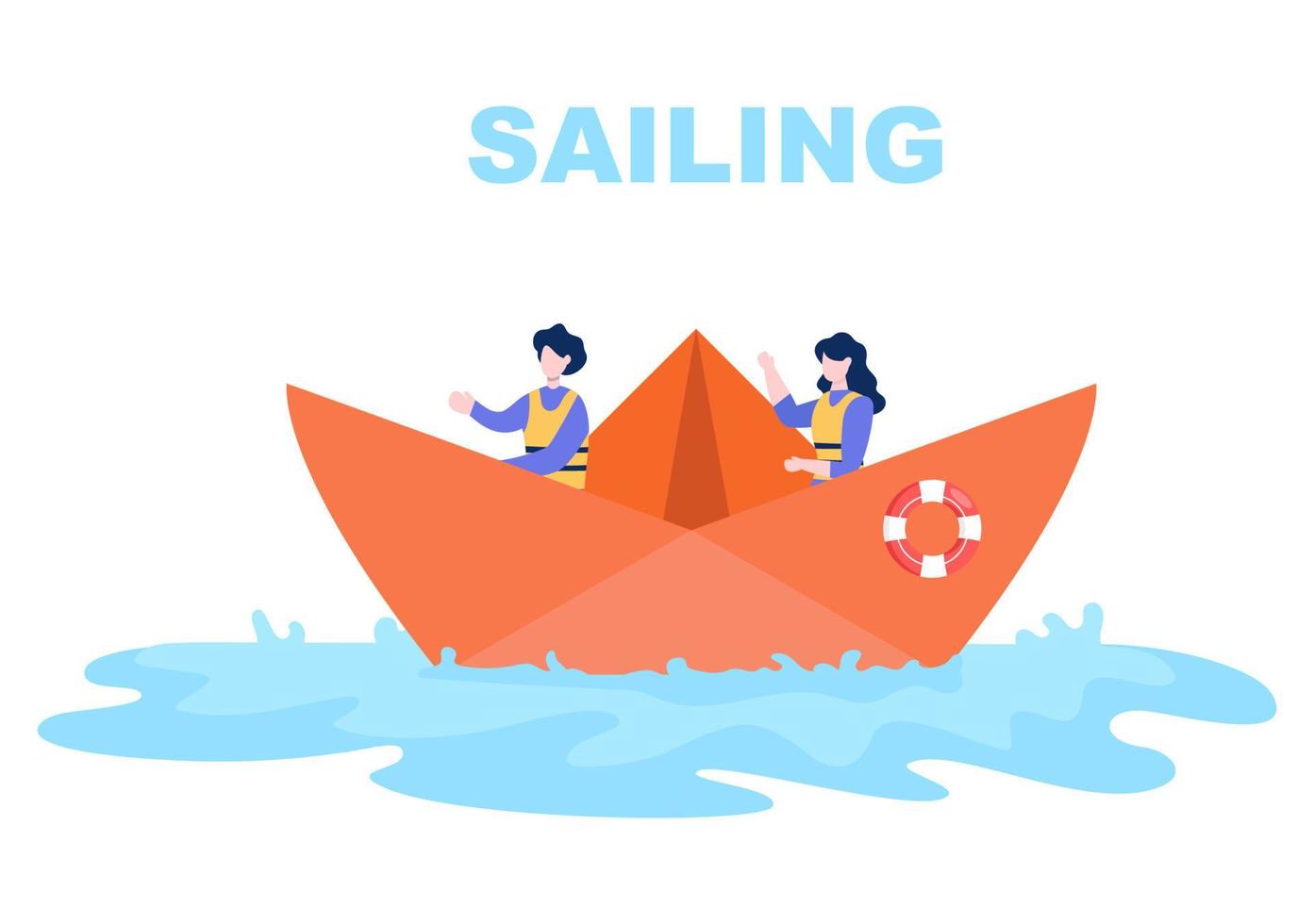 Sailing Boat with Sea or Lake View Illustration vector