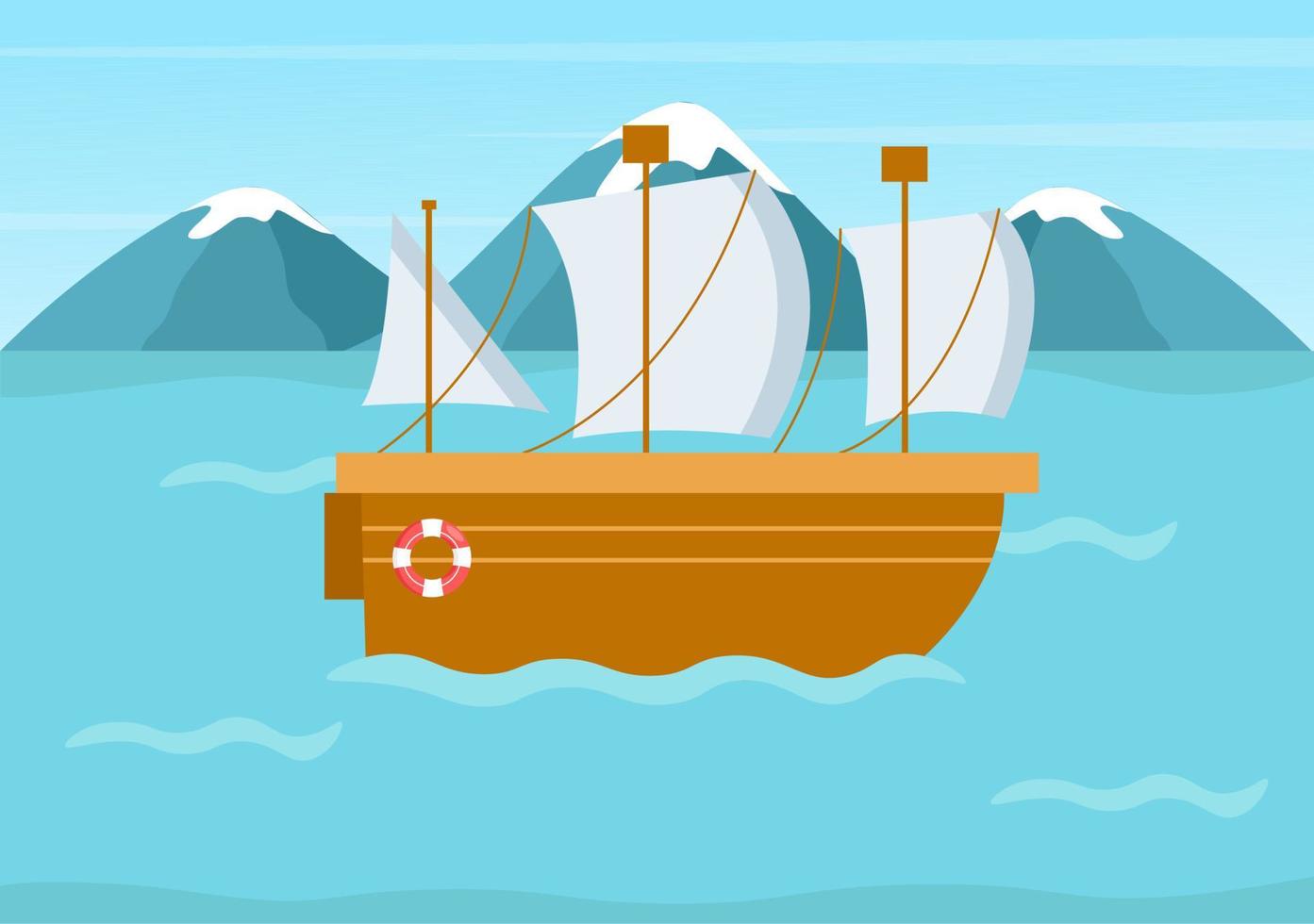 Sailing Boat with Sea or Lake View Illustration vector