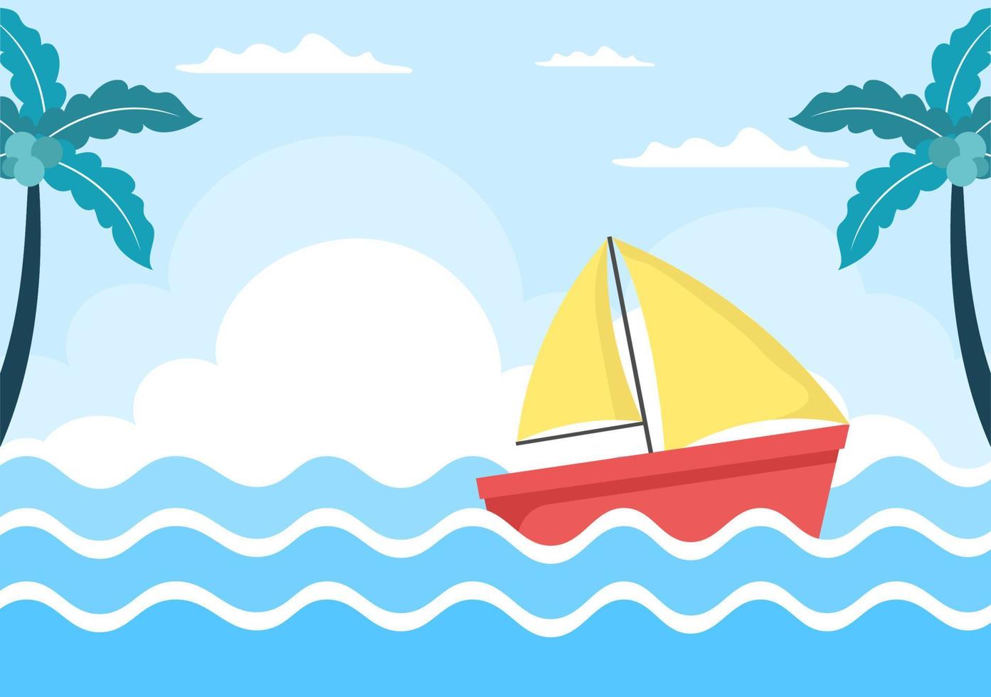 Sailing Boat with Sea or Lake View Illustration vector