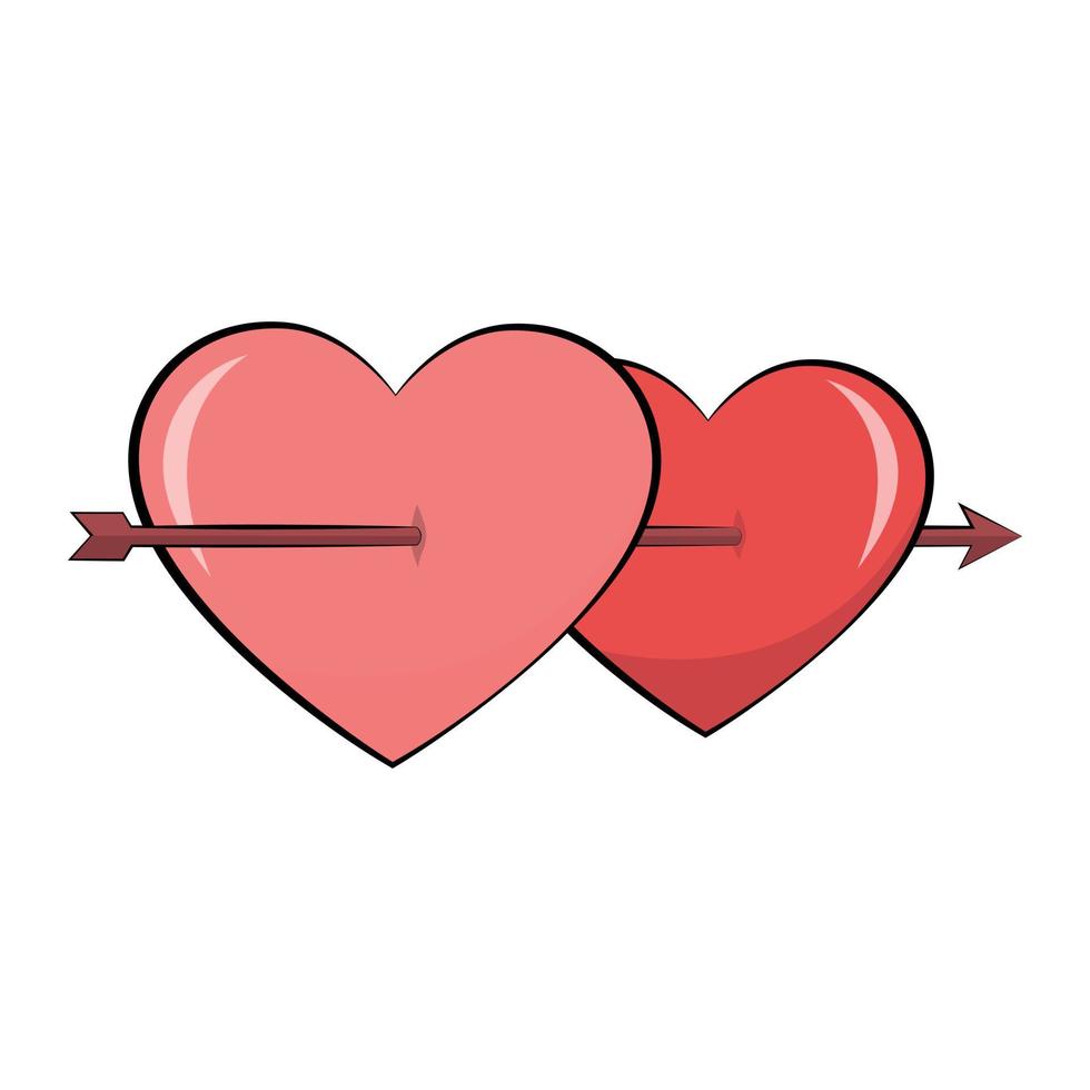 Card of two hearts arrowed by valentines vector