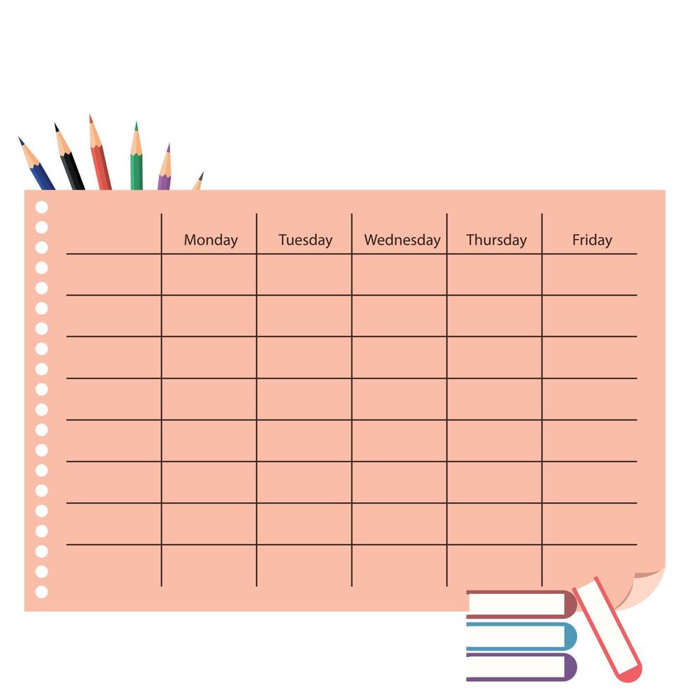 Creative school schedule card with colored pencils vector