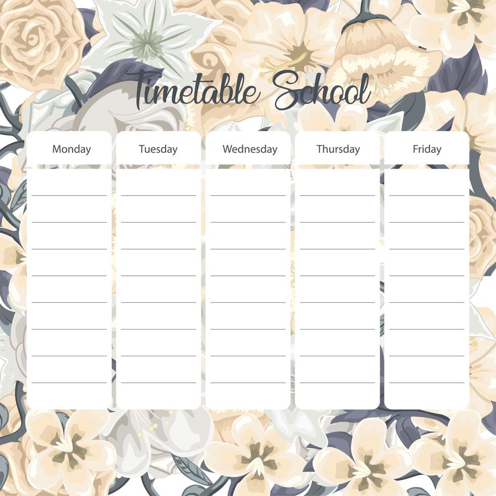 Tarjeta de horario escolar con fondo de flores vector