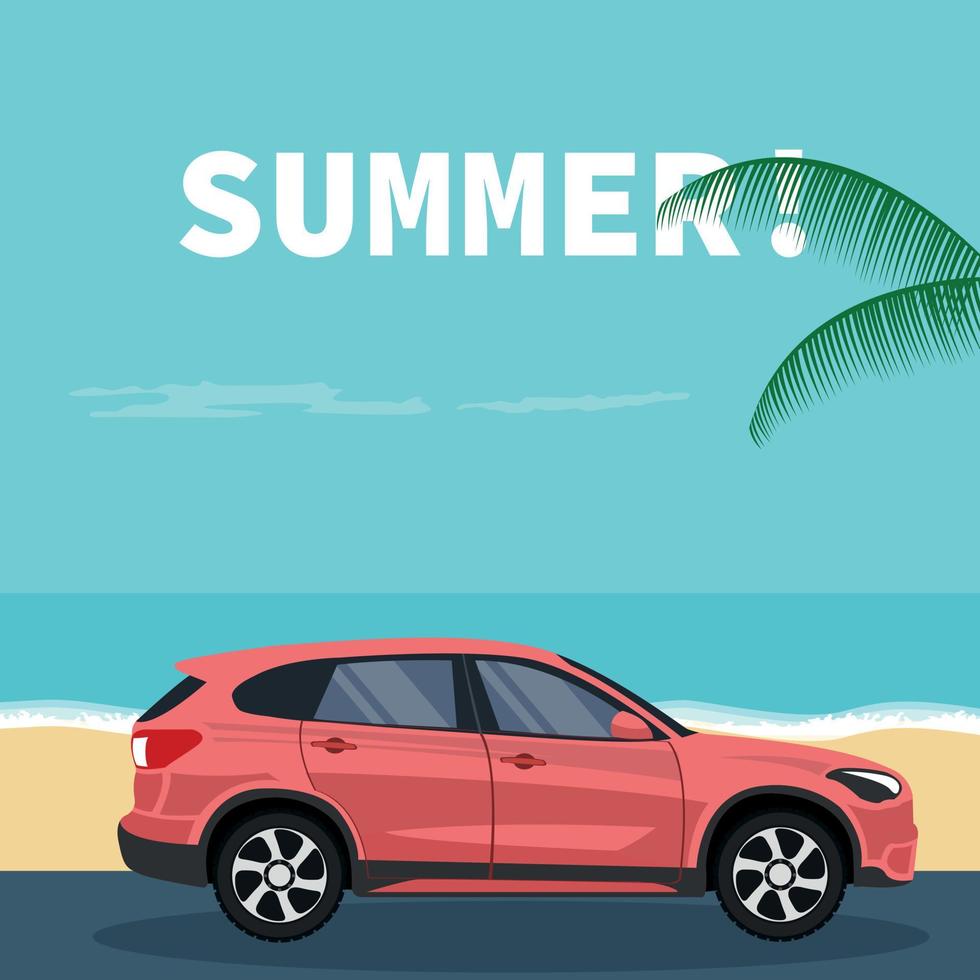 Suv vehicle design parked on the beach in summer vector