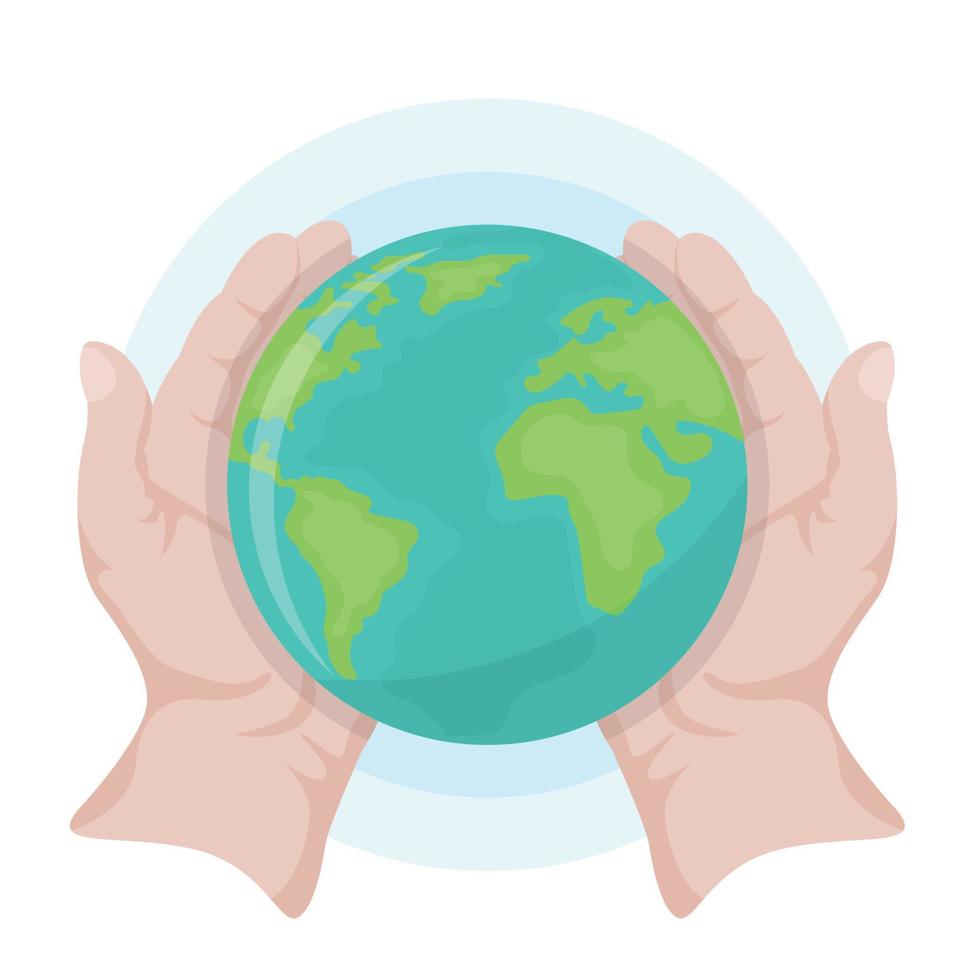 Earth day illustration. Open hands holding mother Earth vector