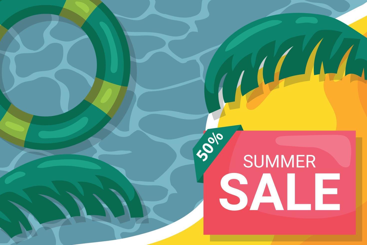 Summer sale background with colorful beach and palm trees vector