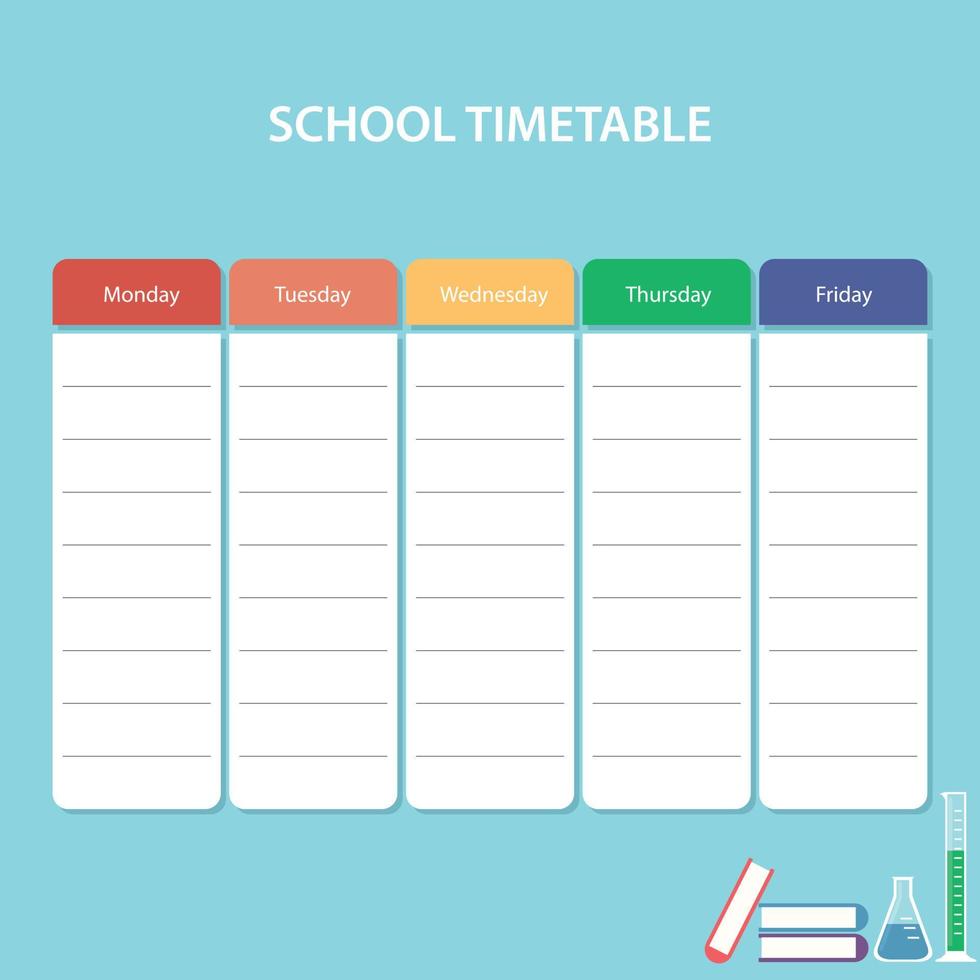 colorida tarjeta de horario escolar con días de semana vector