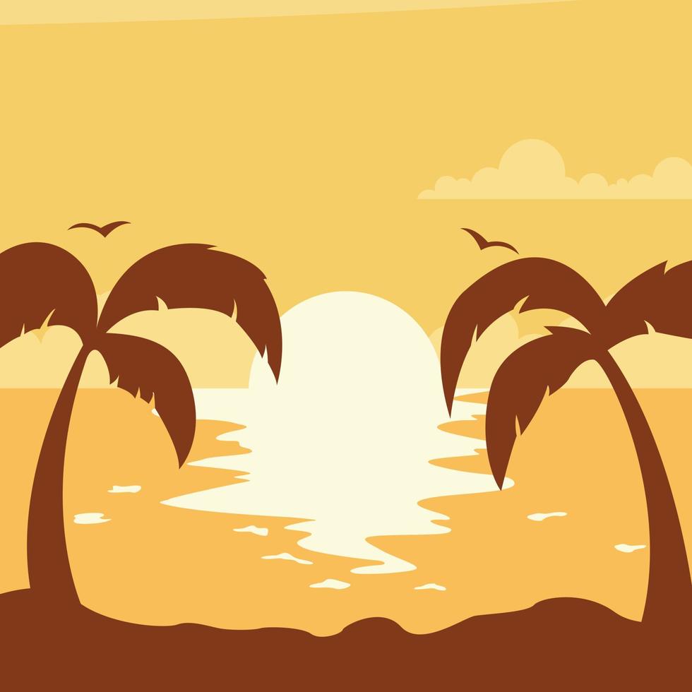 Summer sunset with sun on the beach with palm trees vector
