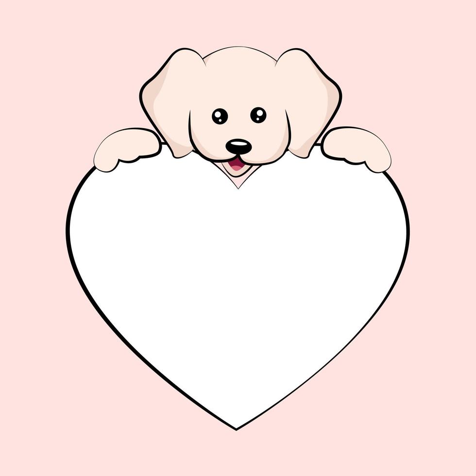 Tarjeta de San Valentín de perro bebé con corazón dedicación para escribir vector