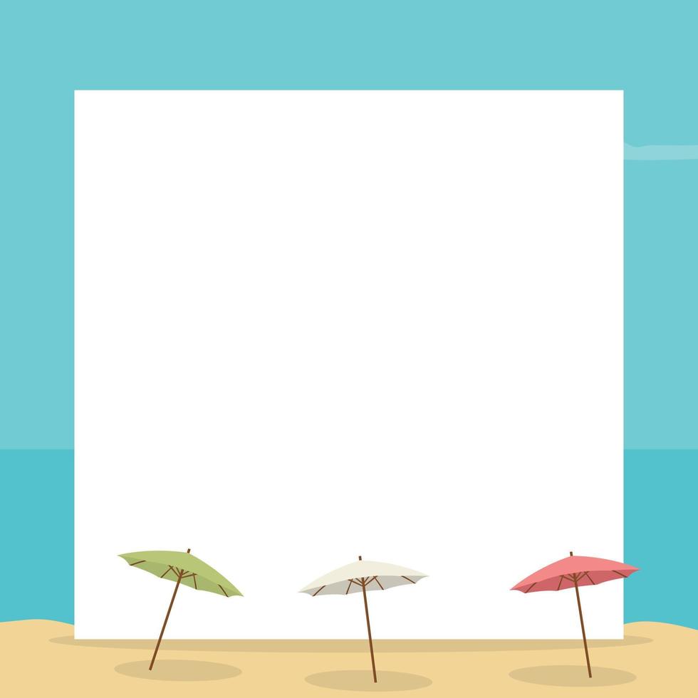 paisaje de playa con tarjeta para escribir con sombrillas vector