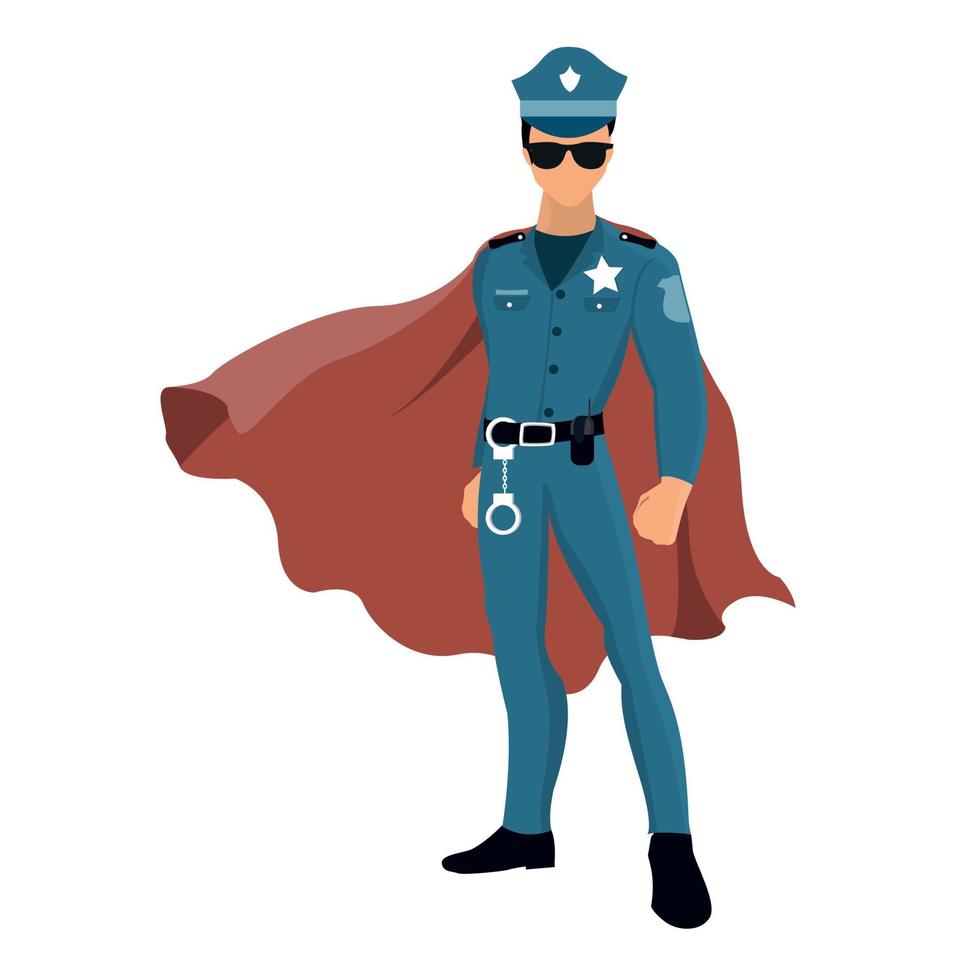 Cartoon superhero policeman with red cape vector