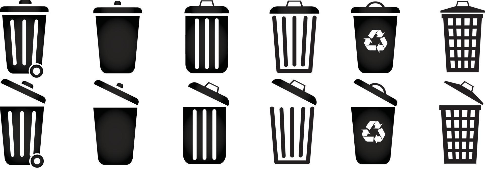 Bin icon set. Trash can collection. Trash icons set. Web icon, delete button. Delete symbol flat style on white background , stock vector