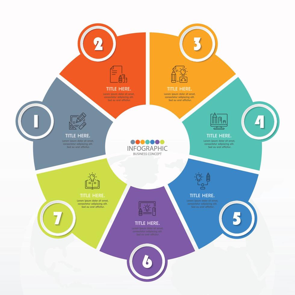 Basic circle infographic template with 7 steps. vector