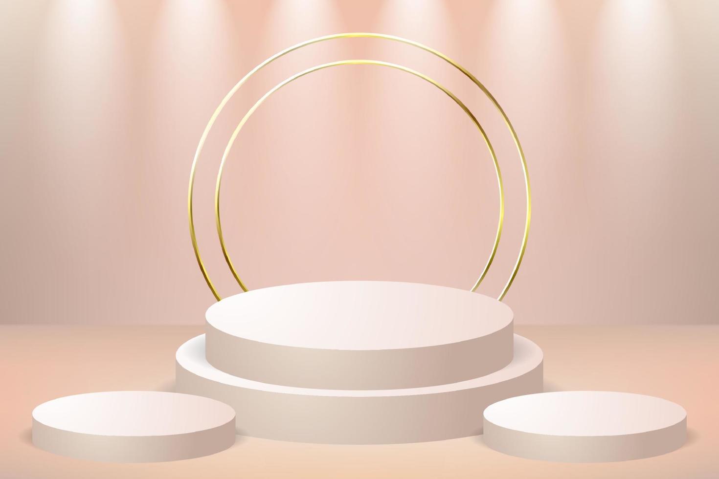 3d podium stage with golden ring and spot lamp vector illustration