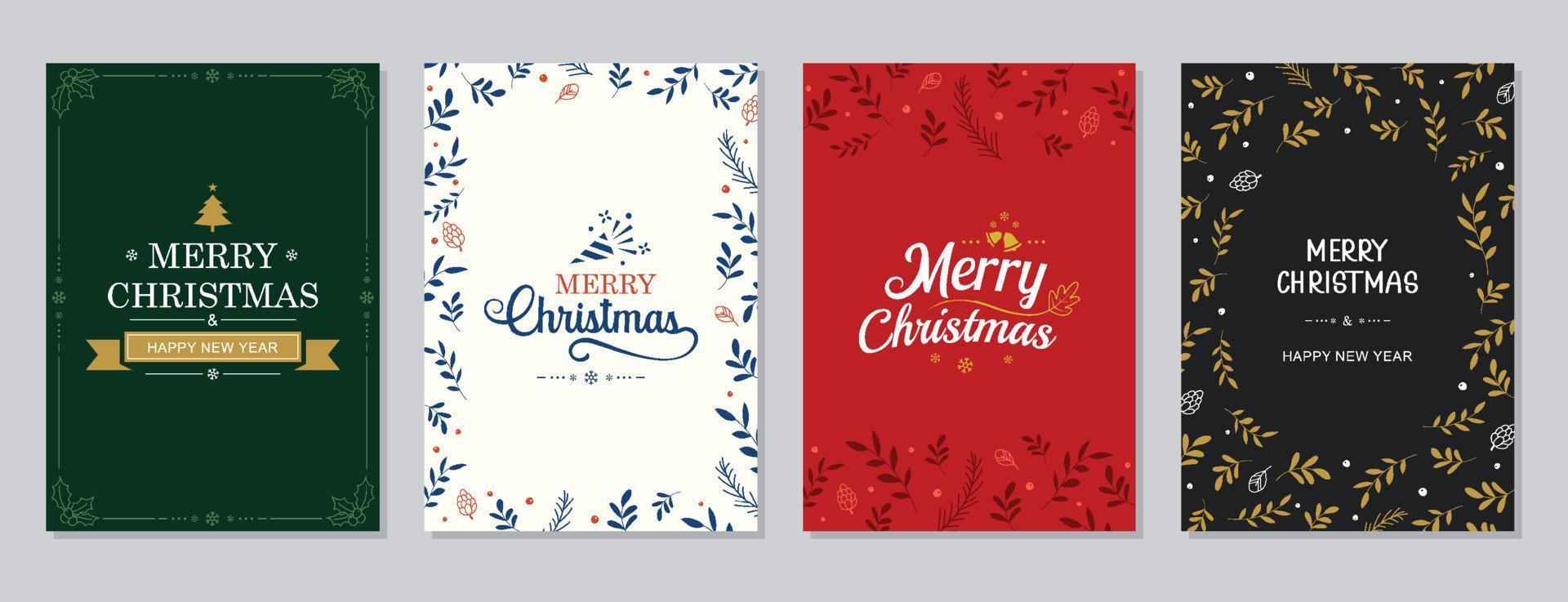 feliz navidad y próspero año nuevo tarjetas e invitaciones. diseño de marcos y fondos de felices fiestas. vector