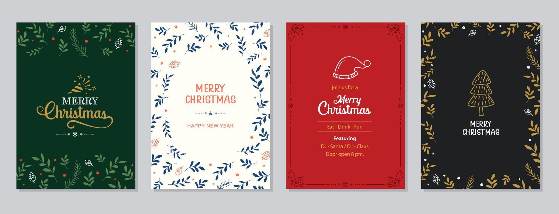 Merry Christmas and Happy New Year greeting cards and invitations. Happy holiday frames and backgrounds design. vector