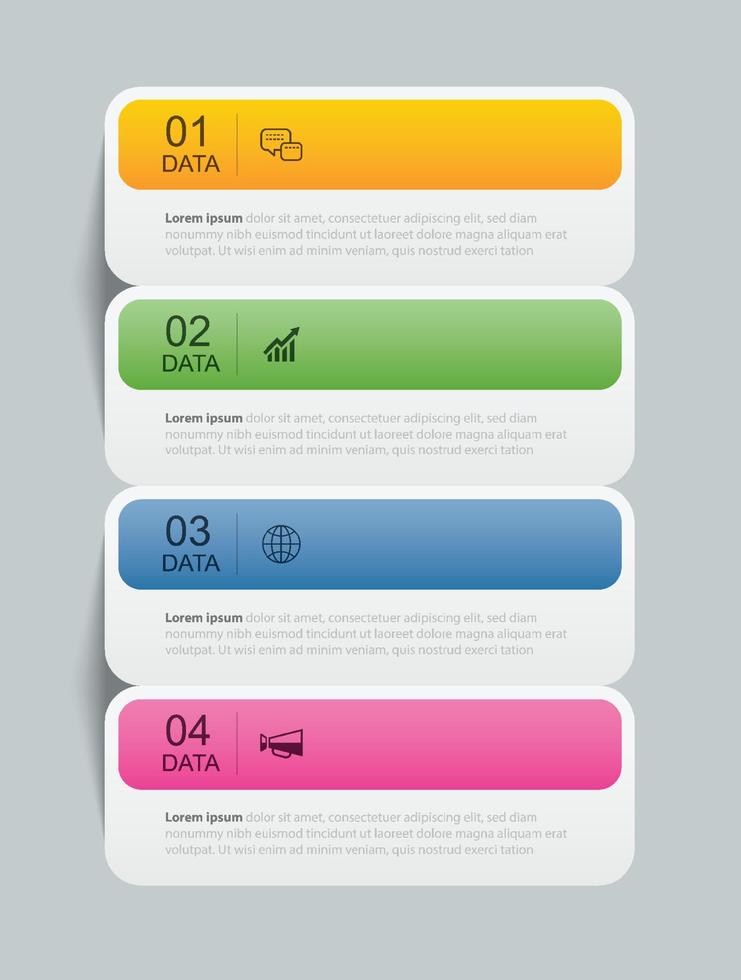 4 data infographics tab paper index template. Vector illustration abstract background.