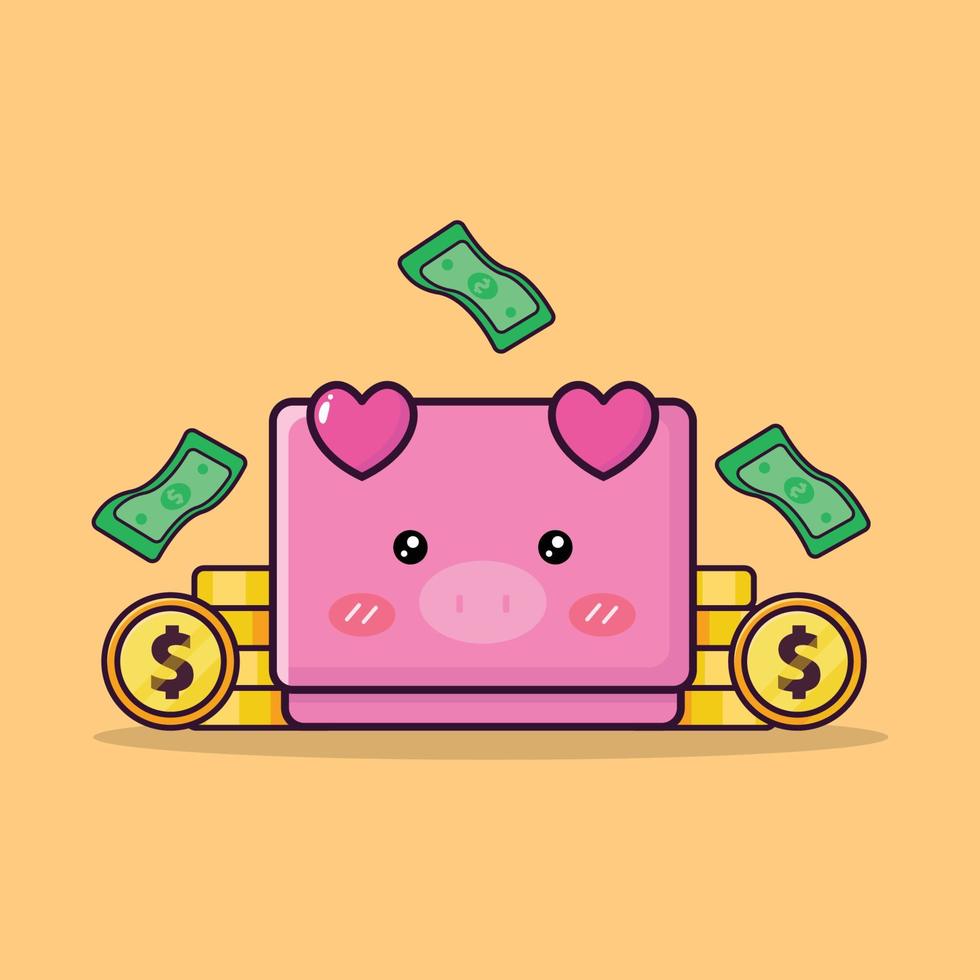 cute wallet money cartoon character illustration vector