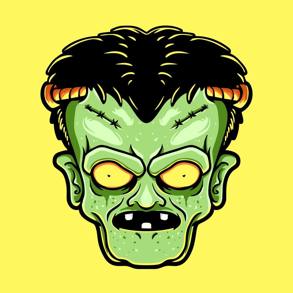 Diseño de camiseta de ilustración de vector de cabeza de zombie