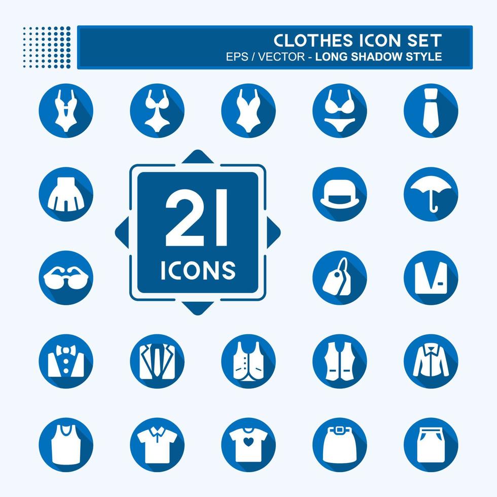 Icon Set Clothes - Long Shadow Style,Simple illustration,Editable stroke vector