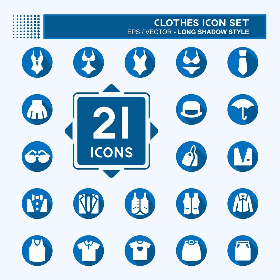 conjunto de iconos de ropa - estilo de sombra larga, ilustración simple, trazo editable vector