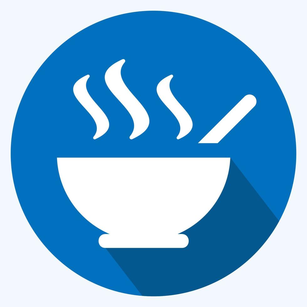 Icon Hot Soup - Long Shadow Style - Simple illustration, Editable stroke. vector