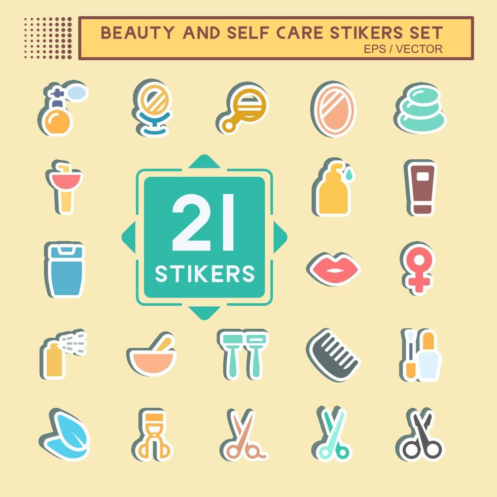 Sticker Set Beauty and Self Care - Simple illustration, Editable stroke. vector