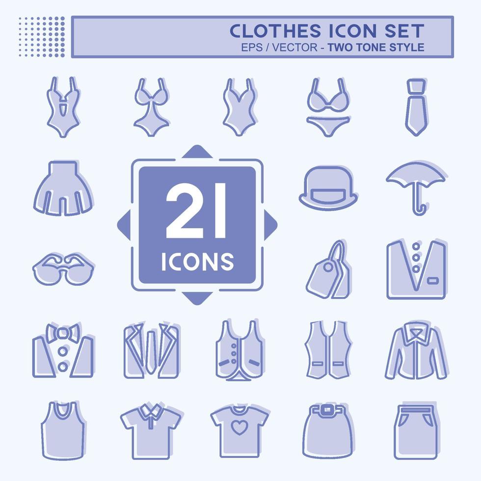 conjunto de iconos de ropa: estilo de dos tonos, ilustración simple, trazo editable vector