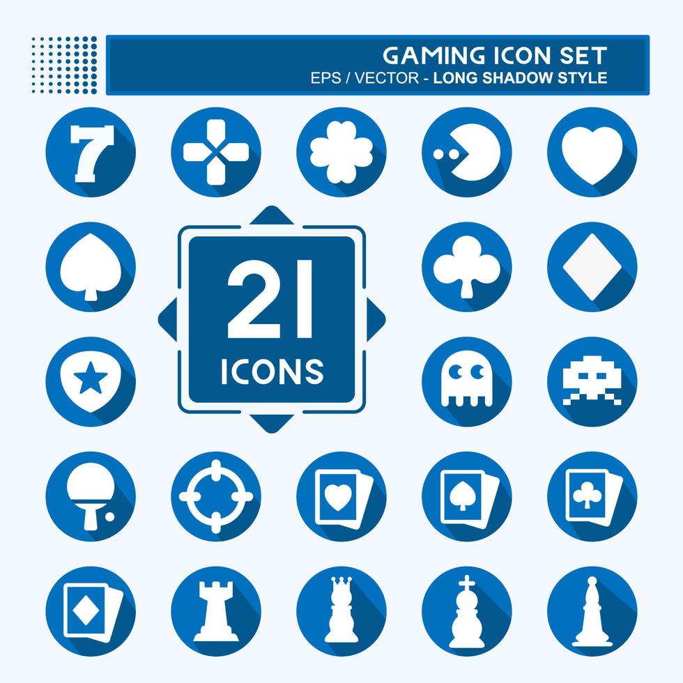 Icon Set Gaming - Long Shadow Style,Simple illustration,Editable stroke vector