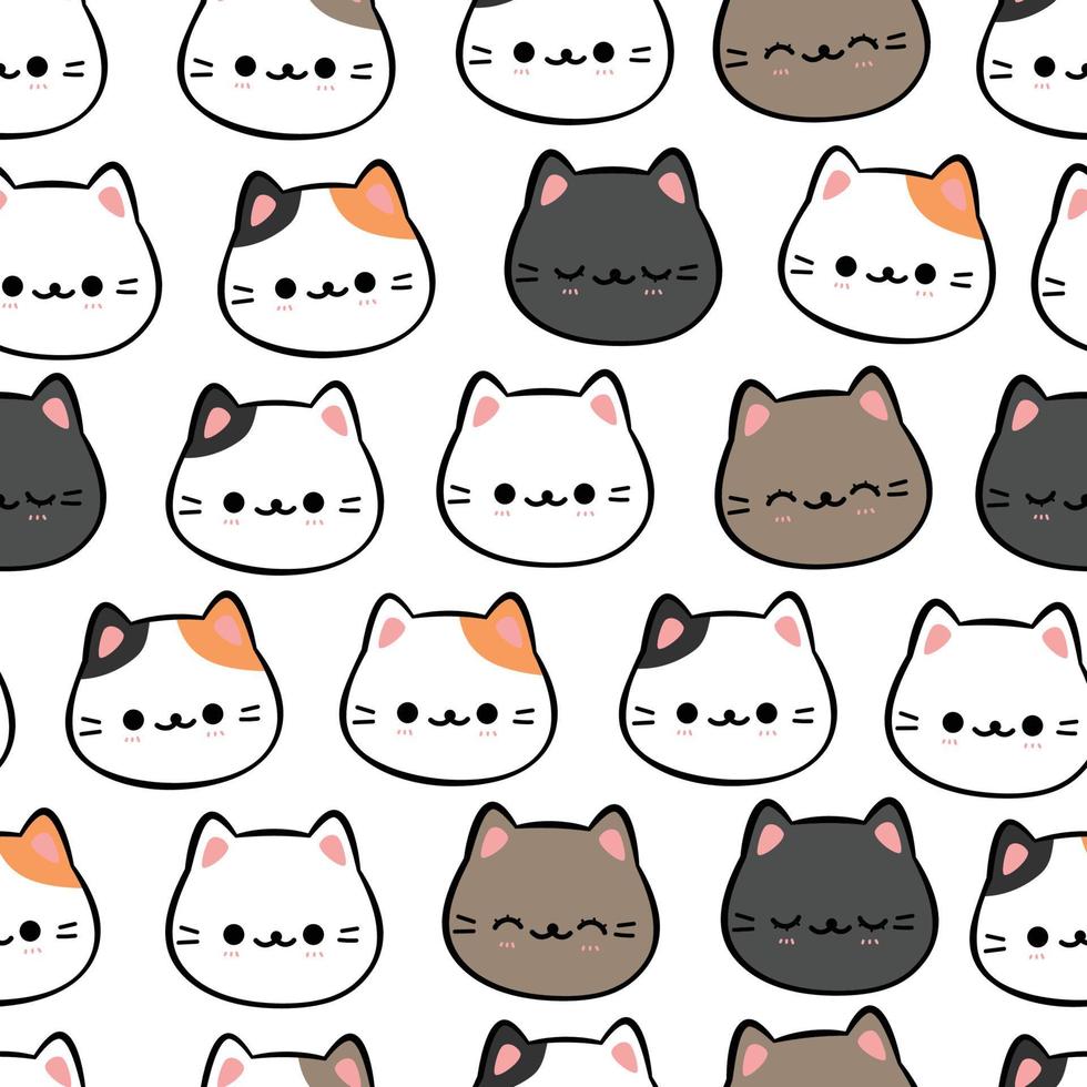 gatito gato cabeza dibujos animados doodle de patrones sin fisuras vector