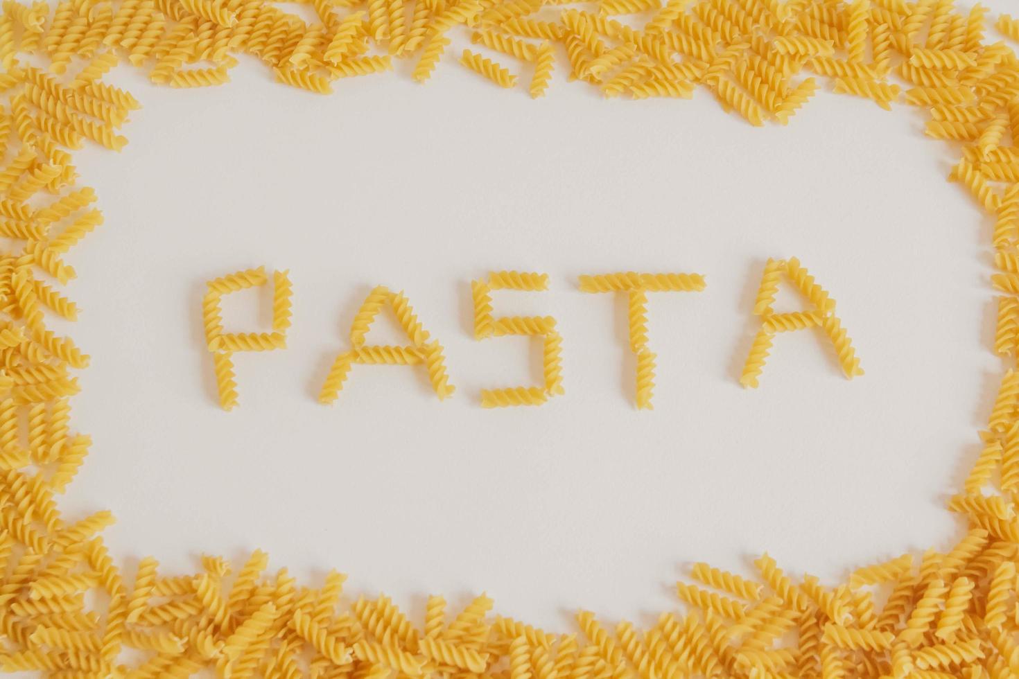 Inscription pasta on white background and frame around photo