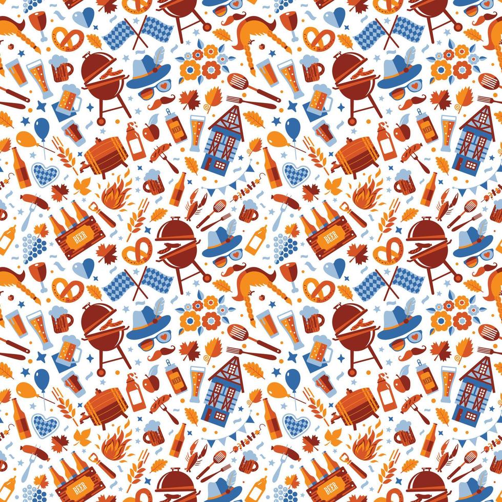 Oktoberfest seamless surface pattern. Beer festival icon pattern design on white background. vector