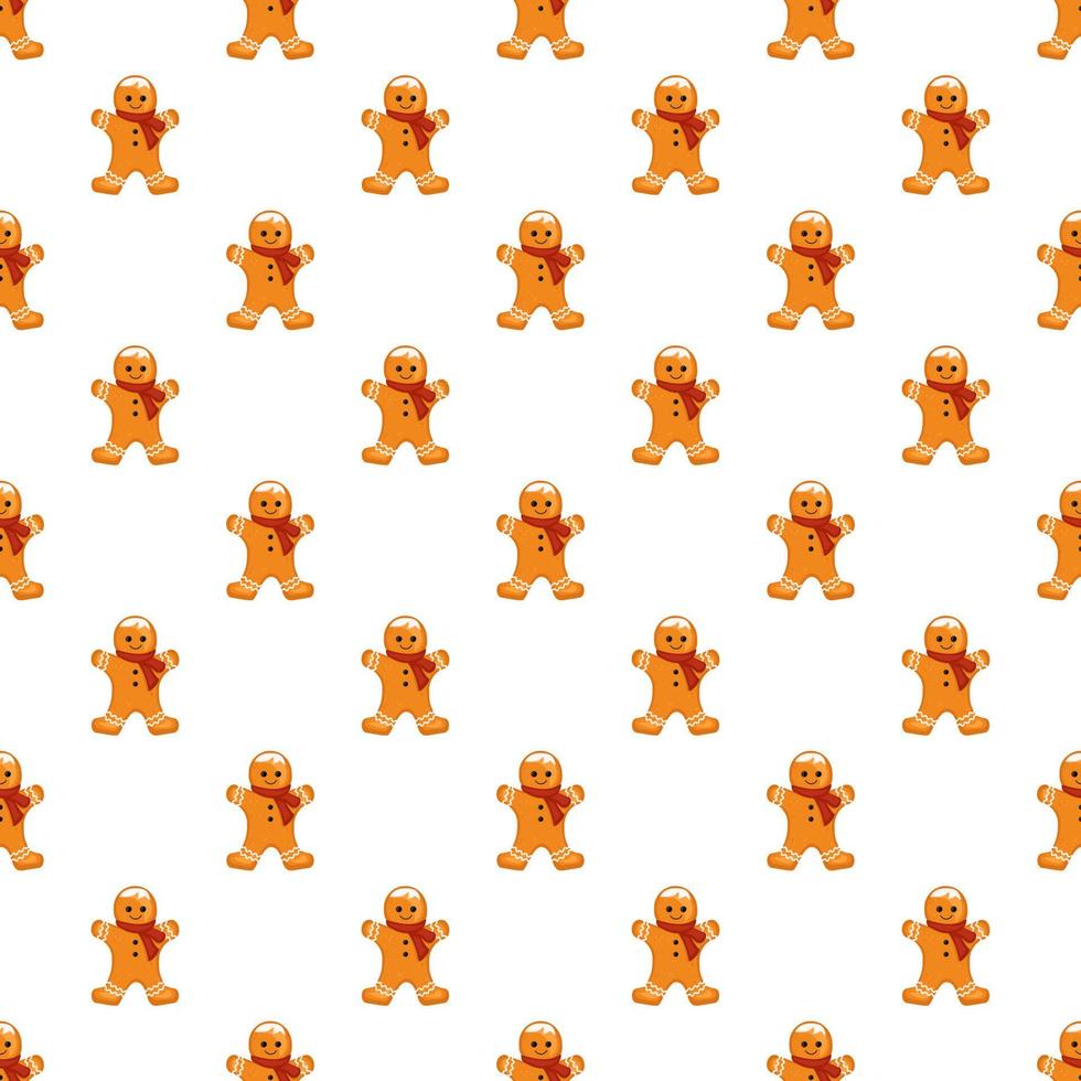 Seamless pattern from gingerbread man cookies, print for new year, Christmas and winter holidays. Vector flat illustration
