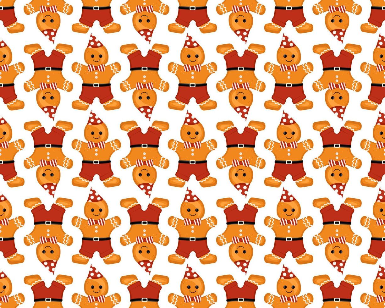 Seamless pattern from gingerbread man cookies, print for new year, Christmas and winter holidays. Vector flat illustration