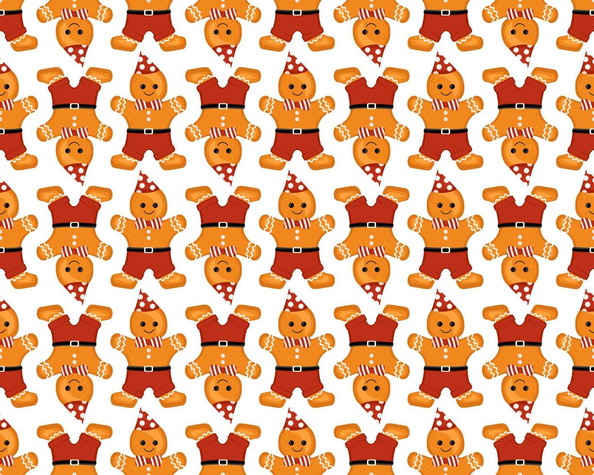 Seamless pattern from gingerbread man cookies, print for new year, Christmas and winter holidays. Vector flat illustration