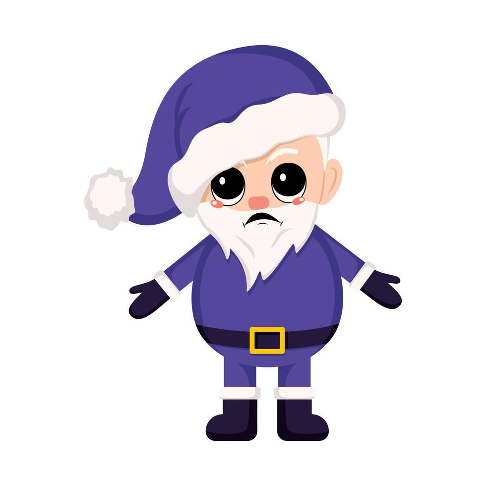 santa claus en traje y sombrero. símbolo de año nuevo y navidad. lindo personaje con emociones enojadas, cara gruñona, ojos furiosos vector