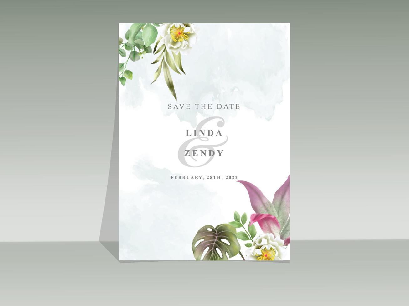 elegante plantilla de tarjeta de invitación de boda de acuarela tropical floral vector