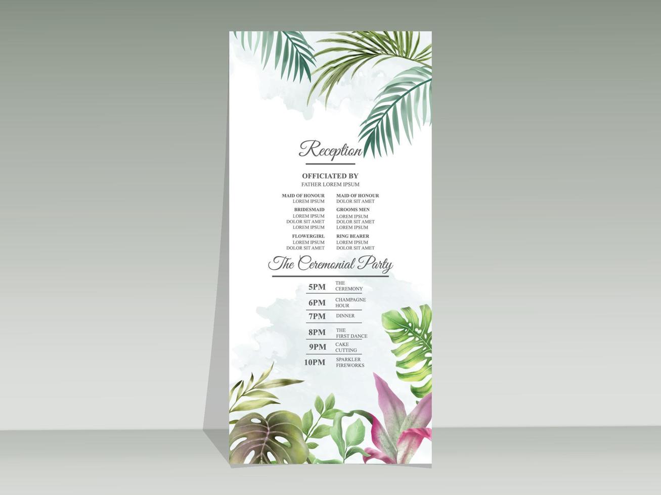 elegante plantilla de tarjeta de invitación de boda de acuarela tropical floral vector