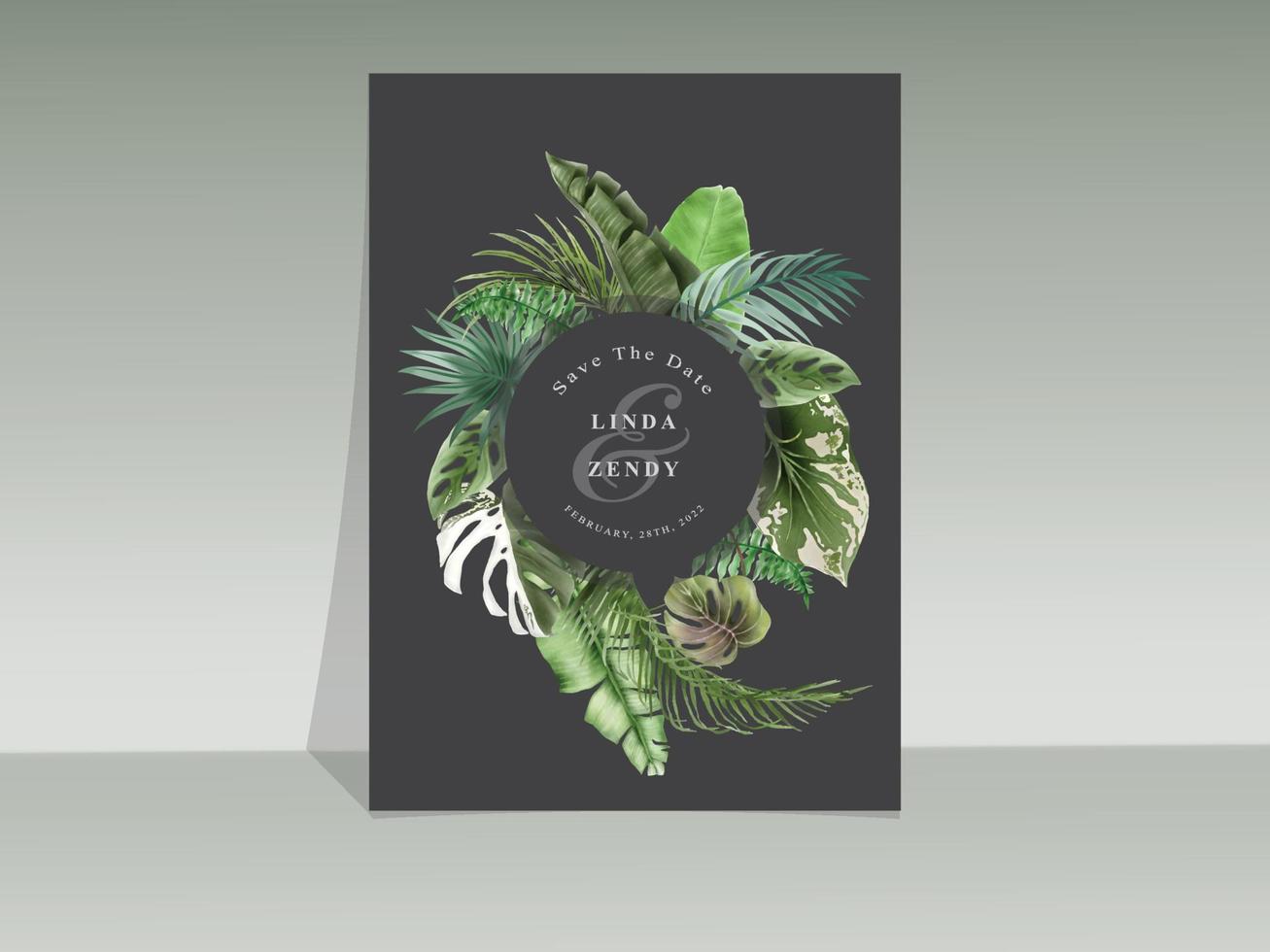 elegante plantilla de tarjeta de invitación de boda de acuarela tropical floral vector