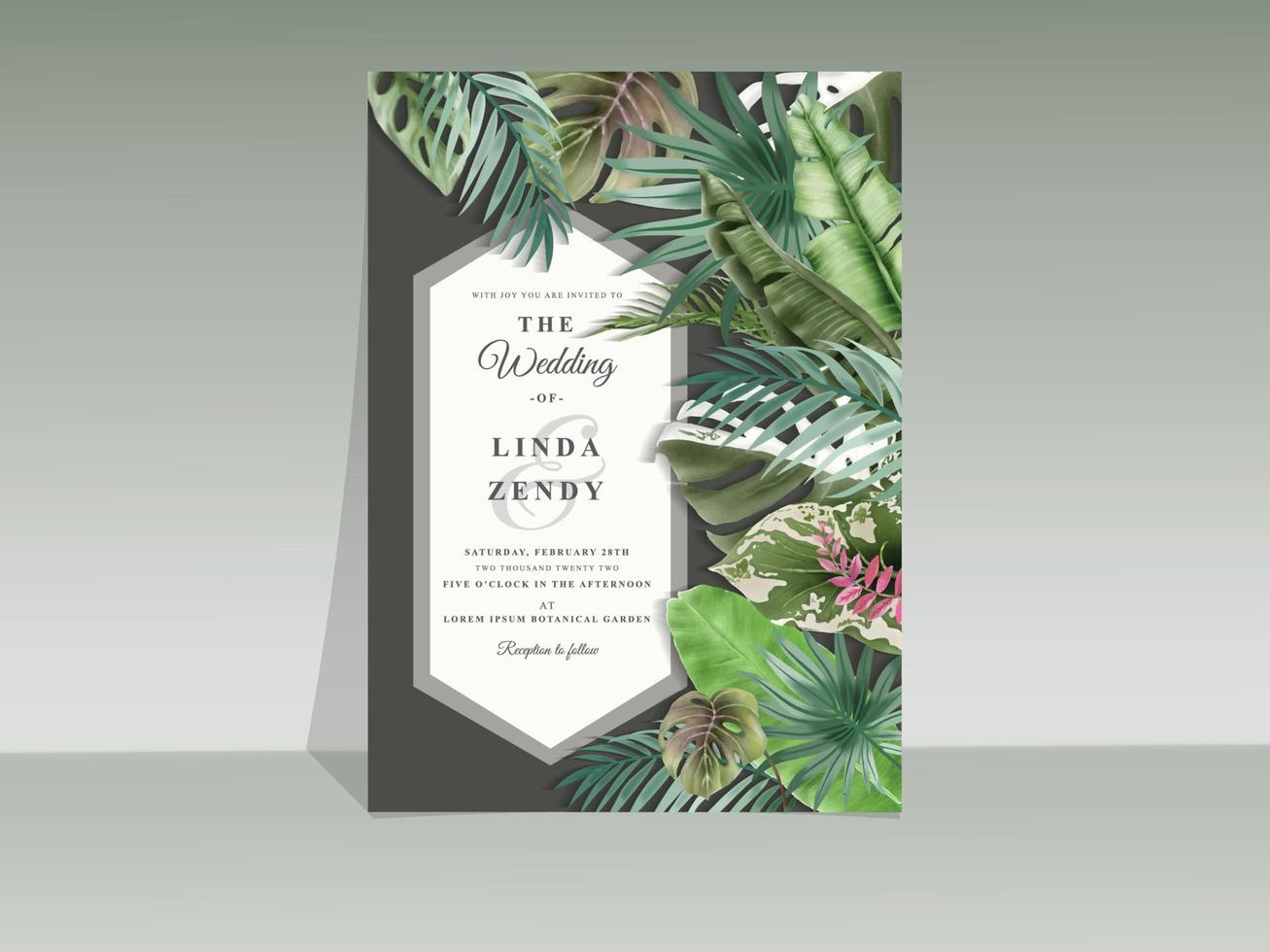 elegante plantilla de tarjeta de invitación de boda de acuarela tropical floral vector