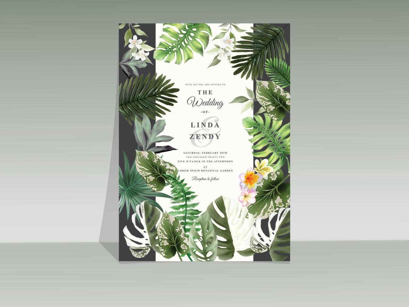 elegante plantilla de tarjeta de invitación de boda de acuarela tropical floral vector