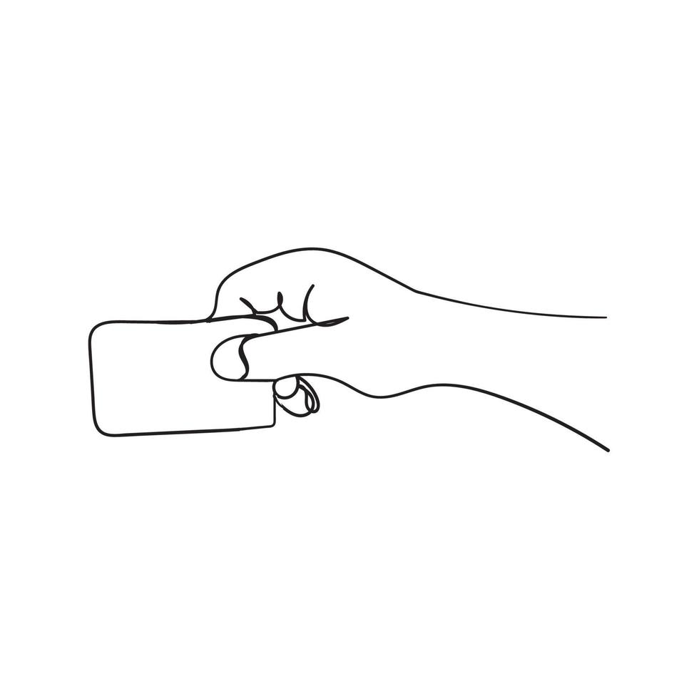 hand drawing continuous line doodle hand holding the card illustration vector