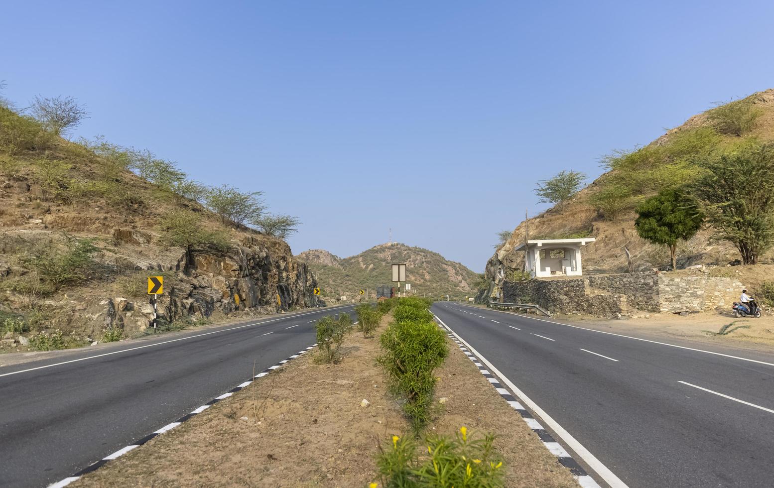 Indian National Highway, Landscape of Indian roads on Jodhpur Ajmer national highway with aravali mountains. photo
