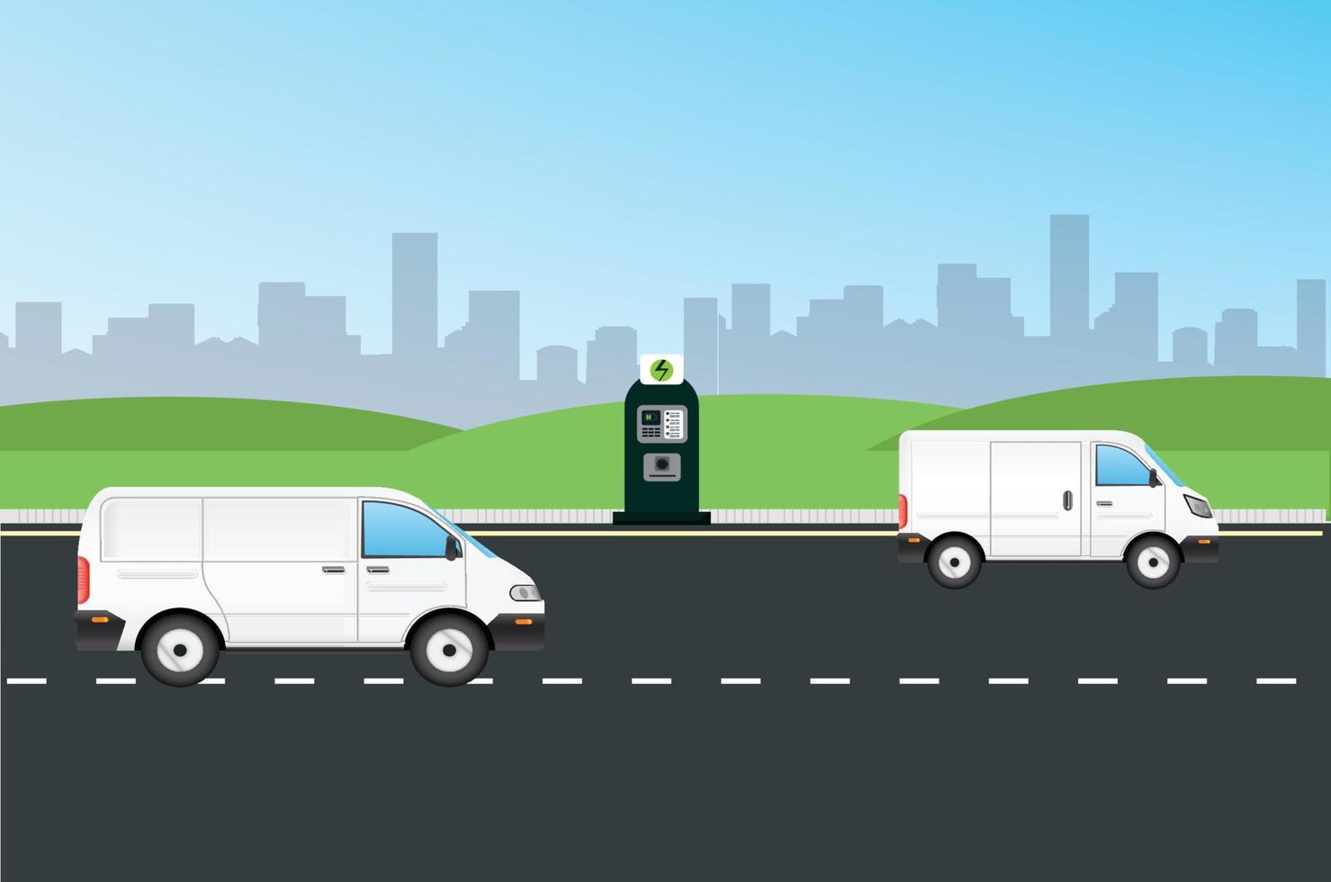 car road highway charging station vector illustration