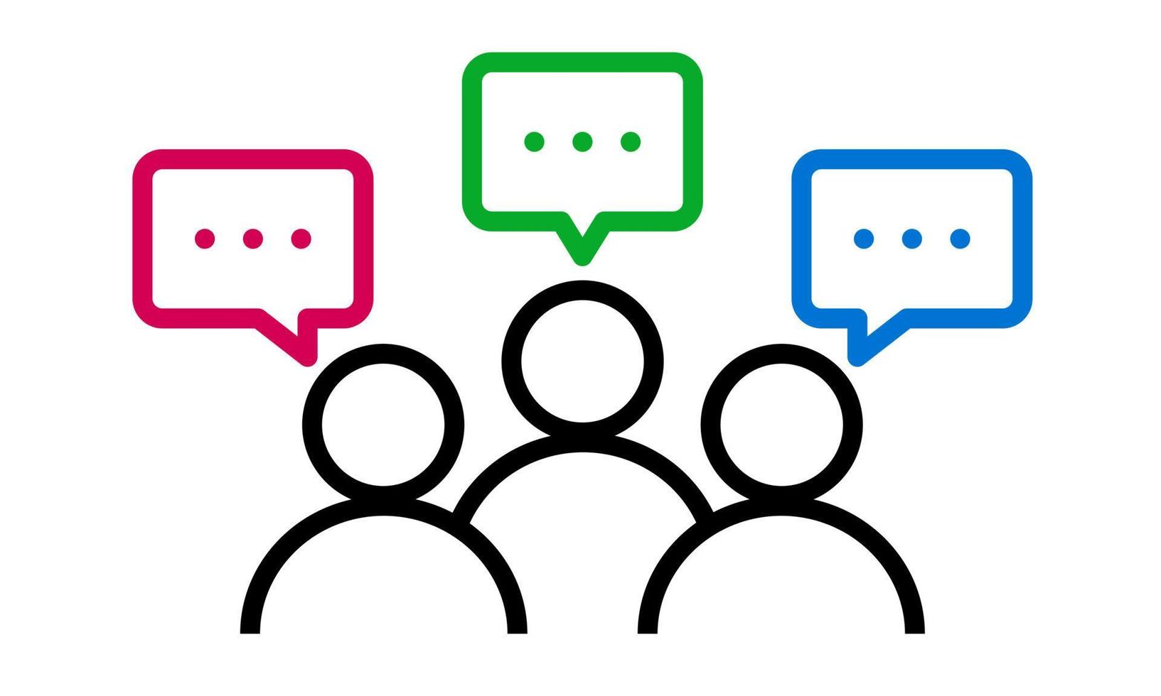 Outlined icon of group of people doing discussion. Suitable for design element of teamwork discussion, social networking, and business forum. vector