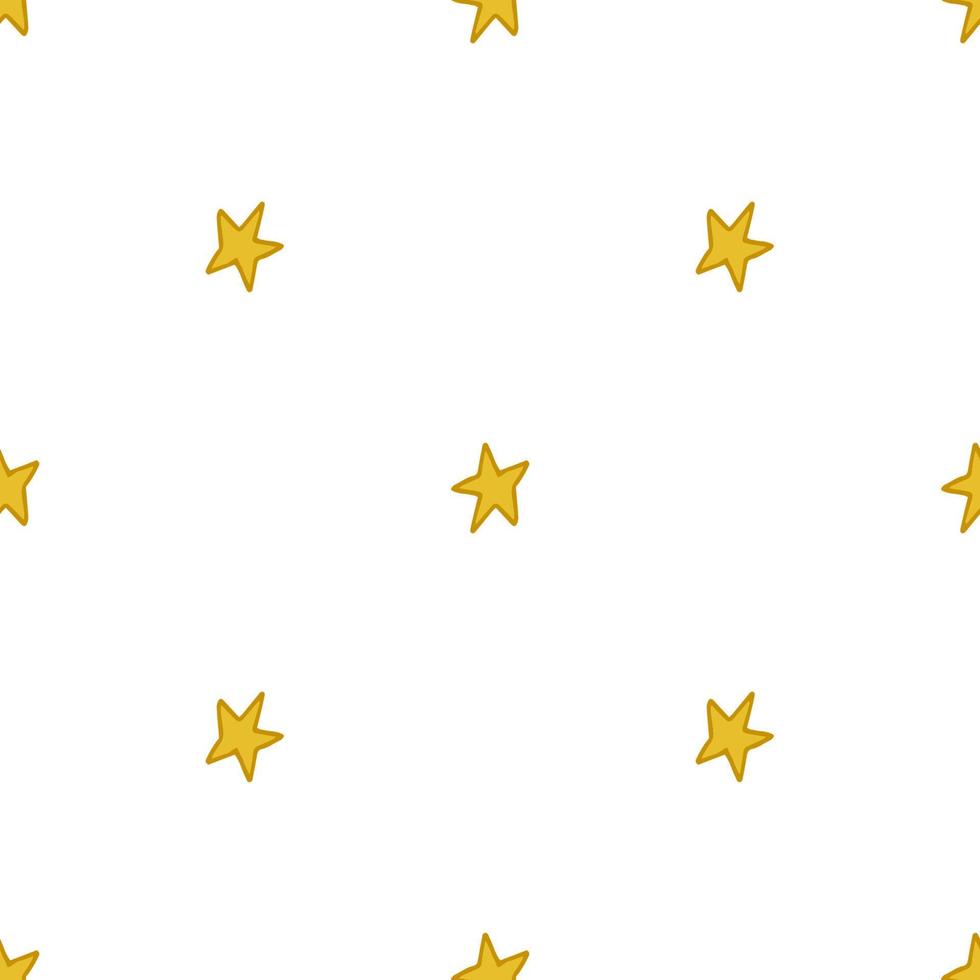 Seamless pattern. Doodle style hand drawn. Nature elements. Vector illustration. Yellow stars on a white background.