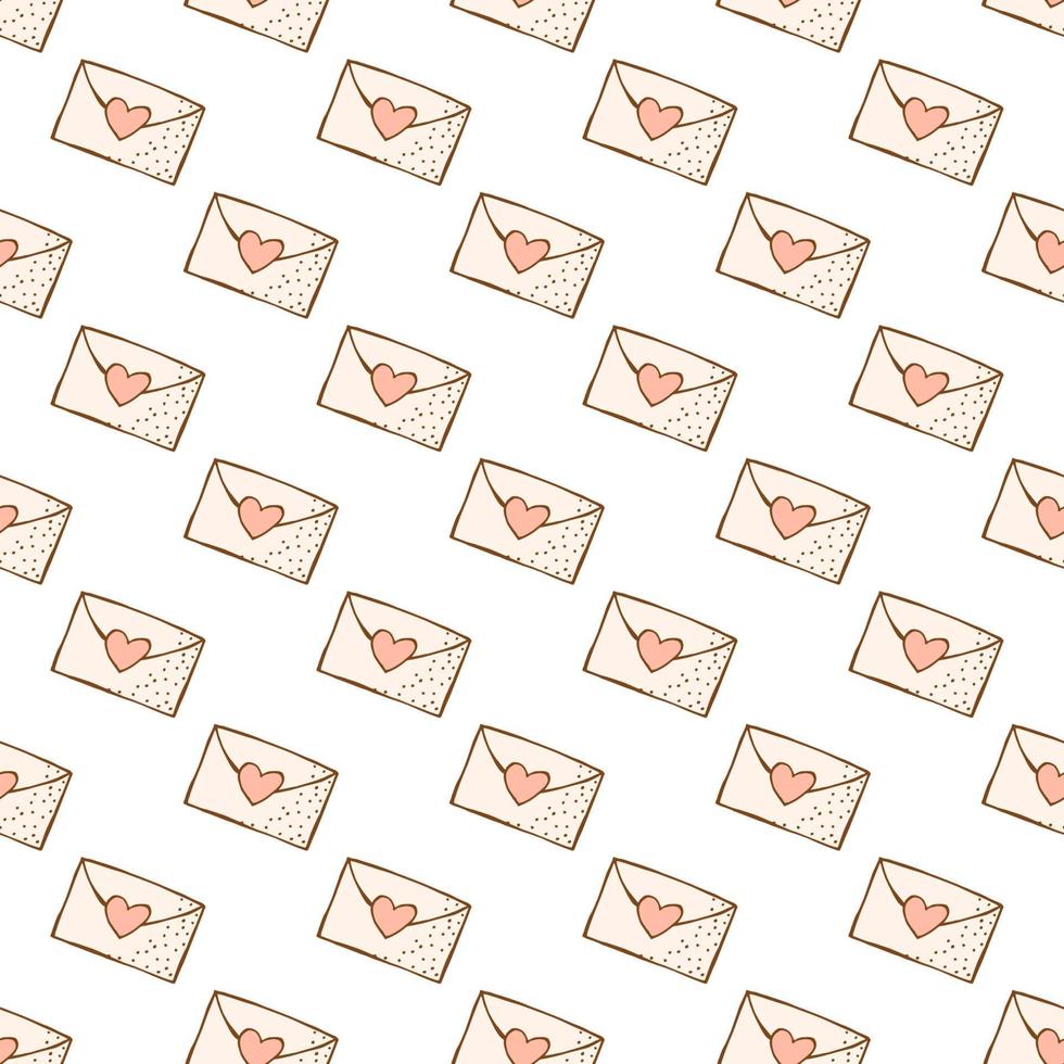 Hand drawn seamless pattern. Doodle style. Festive elements. Envelope with heart. White background. Vector. vector