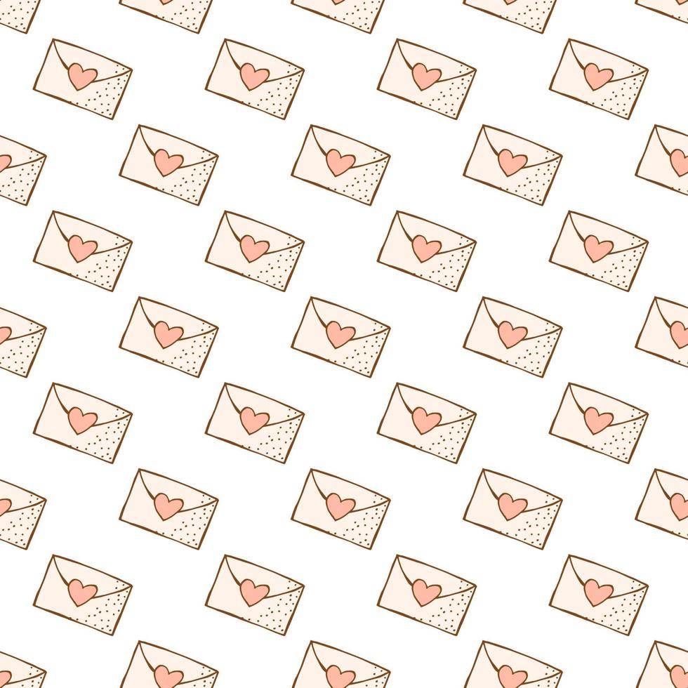 Hand drawn seamless pattern. Doodle style. Festive elements. Envelope with heart. White background. Vector. vector